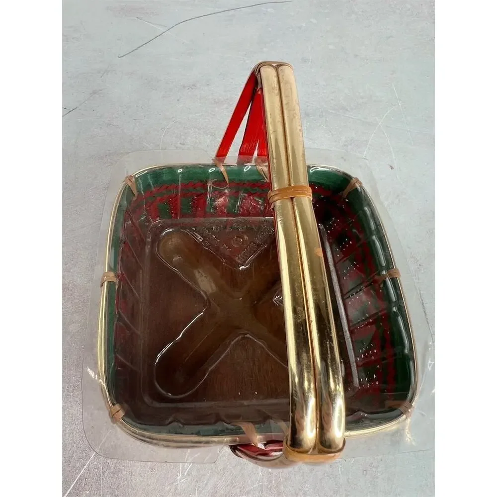 Vintage Red & Green Woven Basket with‎ Handle Country Style Small planter